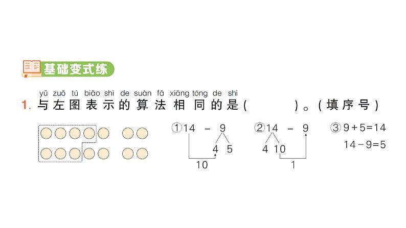 小学数学新人教版一年级下册第二单元第一课时 十几减 9作业课件（2025春）第2页