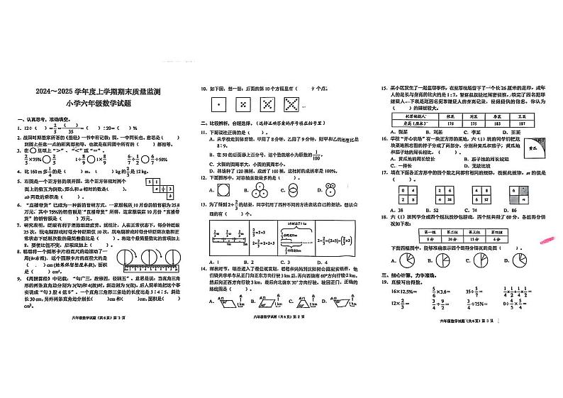 湖北省荆州市公安县2024-2025学年六年级上学期期末数学试题第1页