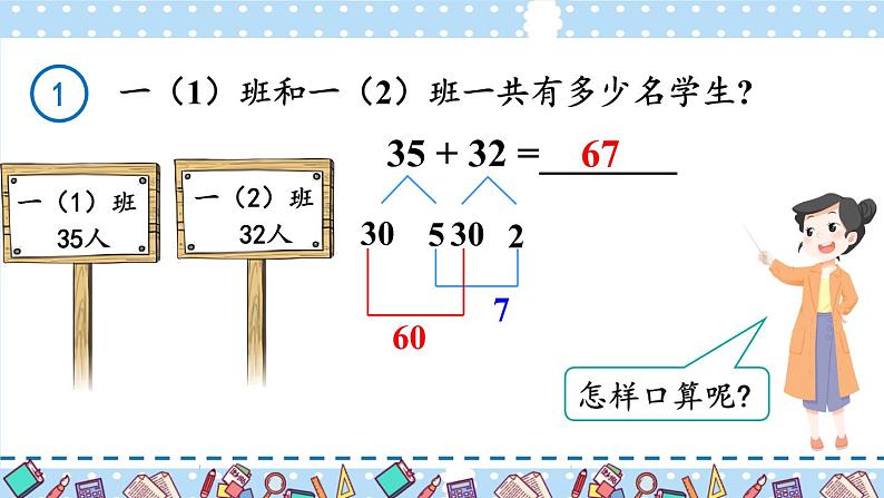 2024-2025人教版一年级数学下册五 100以内的笔算加、减法1.笔算加法 第1课时 笔算加法课件第4页