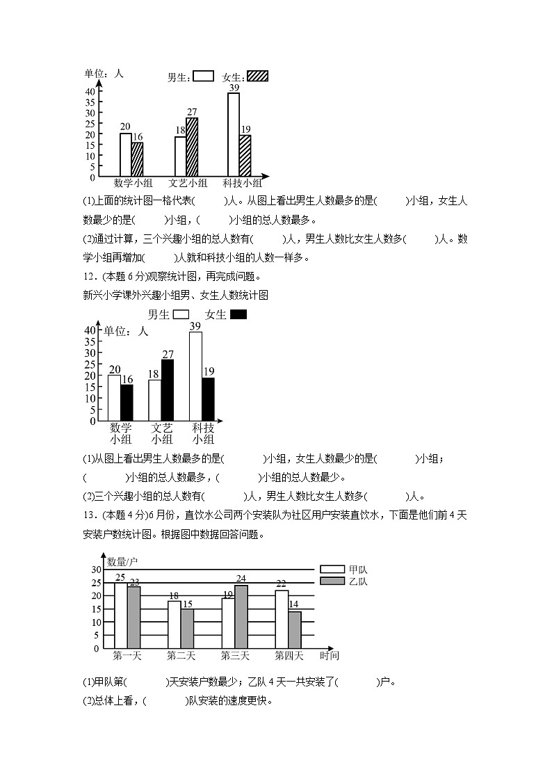 人教版数学四年级下册 第八单元《统计》模拟测试卷【A4原卷】第3页