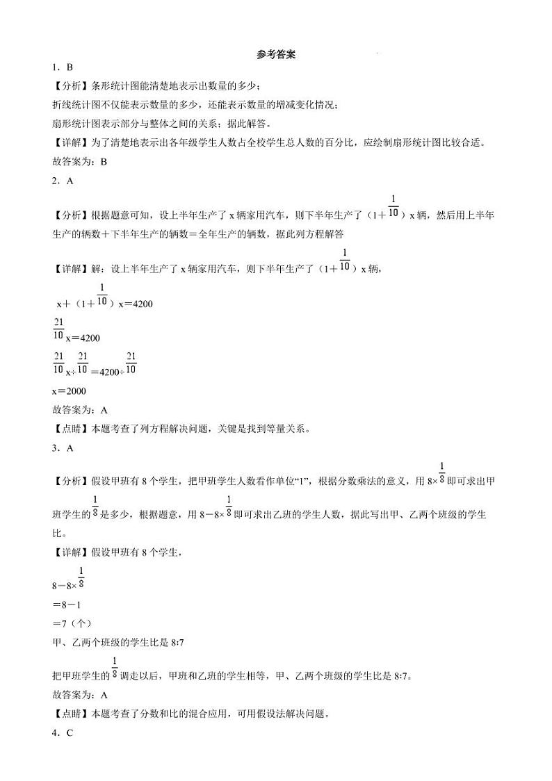 (押题卷)小升初重难点培优卷(试题)--六年级数学北师大版解析版第1页