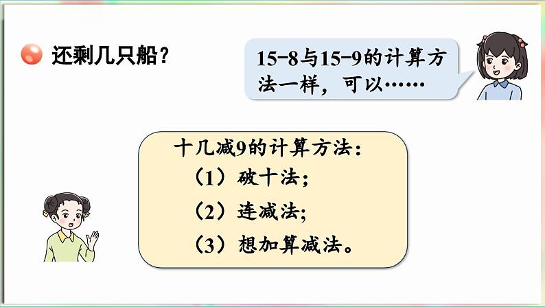 第1单元  逛公园——20以内的退位减法 信息窗2 十几减7、8（课件）-2024-2025学年青岛版（2024）一年级数学下册第6页