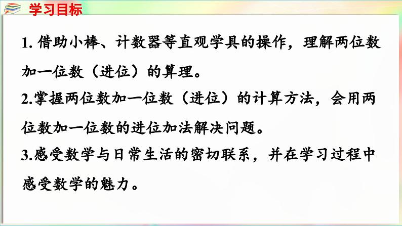 第4单元  护绿行动——100以内的加减法（一）信息窗2 两位数加一位数（进位）的口算（课件）-2024-2025学年青岛版（2024）一年级数学下册第2页