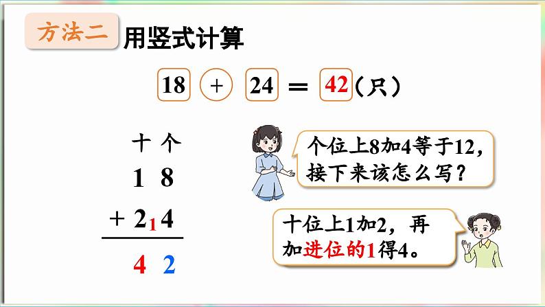 第5单元  海趣——100以内的加减法（二） 信息窗3 两位数加两位数（进位）（课件）-2024-2025学年青岛版（2024）一年级数学下册第8页