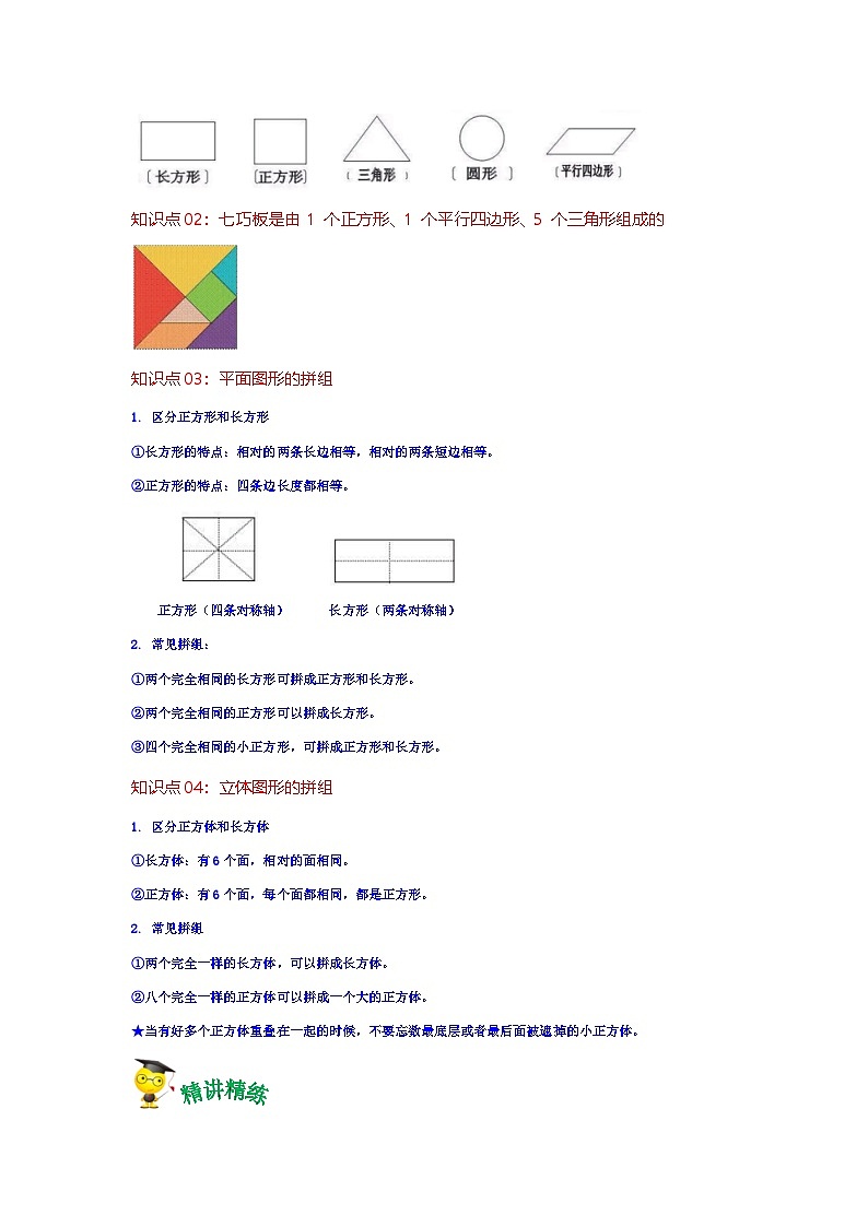 第1讲  认识图形（二）（教师版）-【人教版】最新小学一年级下册数学母体精讲讲练第2页