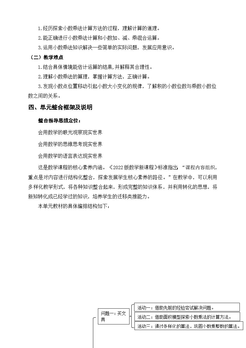 北师大版数学四年级下册 一《小数乘法》单元整体教学设计第2页