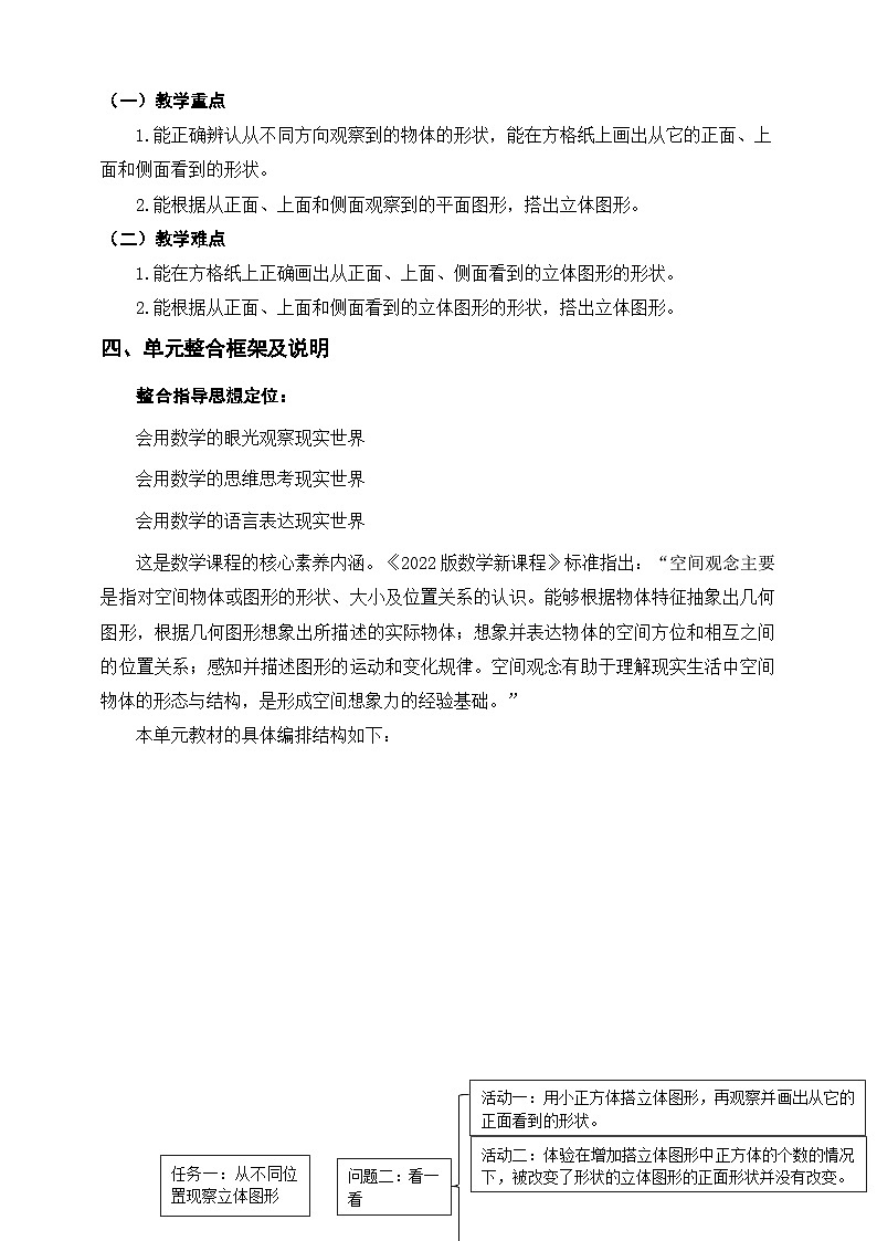 北师大版数学四年级下册 四《观察物体》单元整体教学设计第2页