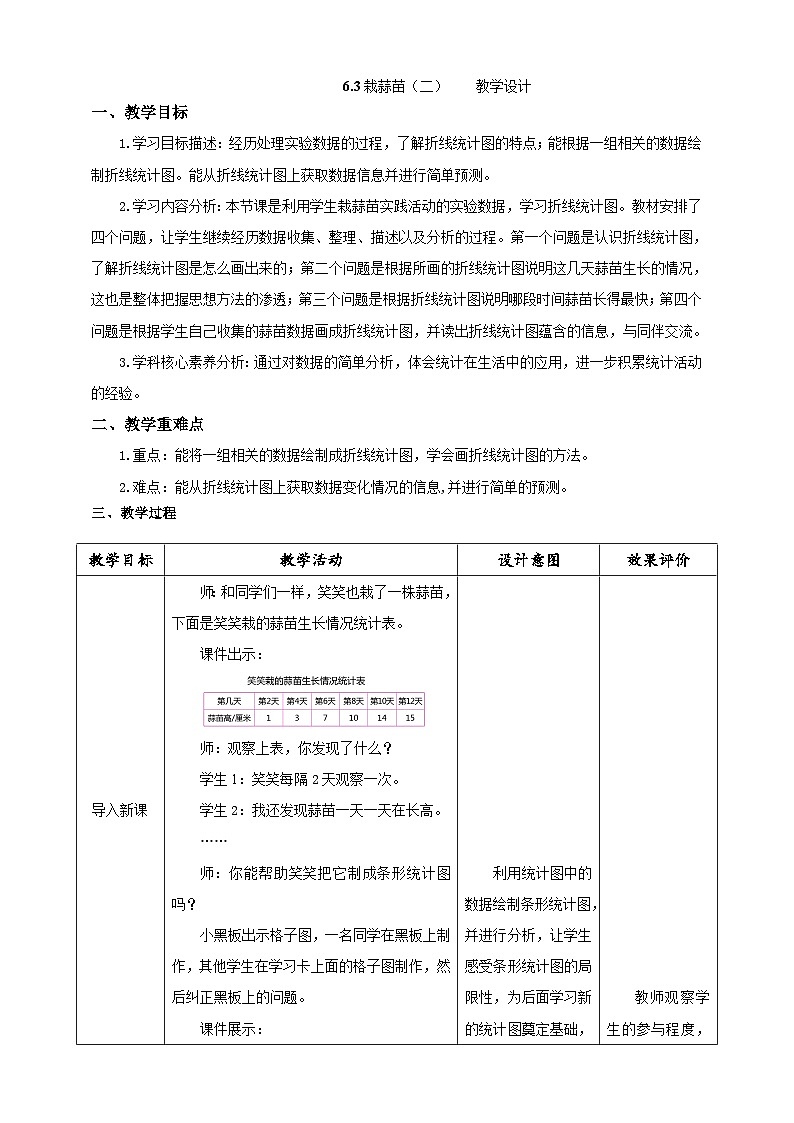 北师大版数学四年级下册 6.3《栽蒜苗（二）》教案第1页