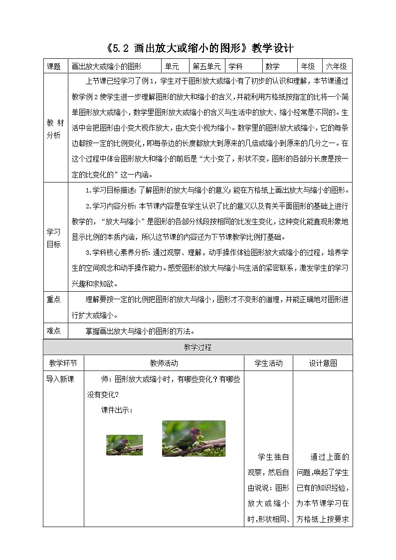 《5.2 画出放大或缩小的图形》教学设计第1页
