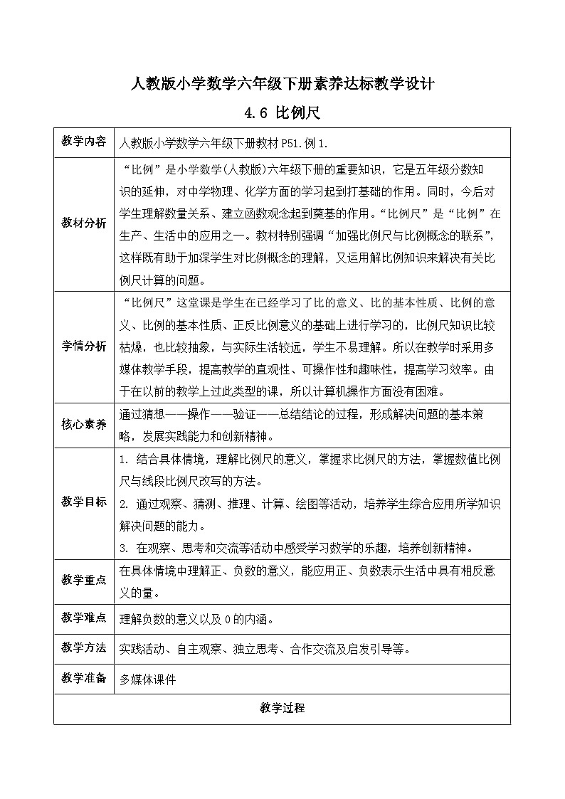 【备课无忧】人教版六年级下册-4.6 比例尺（一）（教学设计含反思）第1页