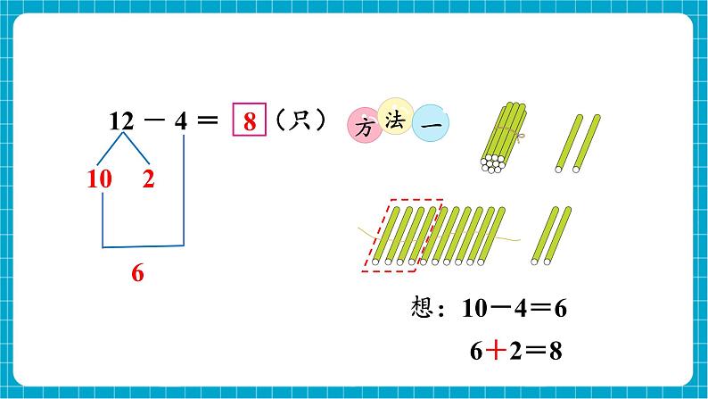 【新教材】西师大版一年级下册数学1.2 12、13、14减几（课件）第5页