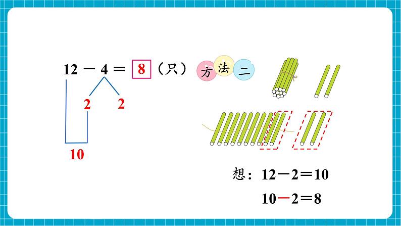 【新教材】西师大版一年级下册数学1.2 12、13、14减几（课件）第6页