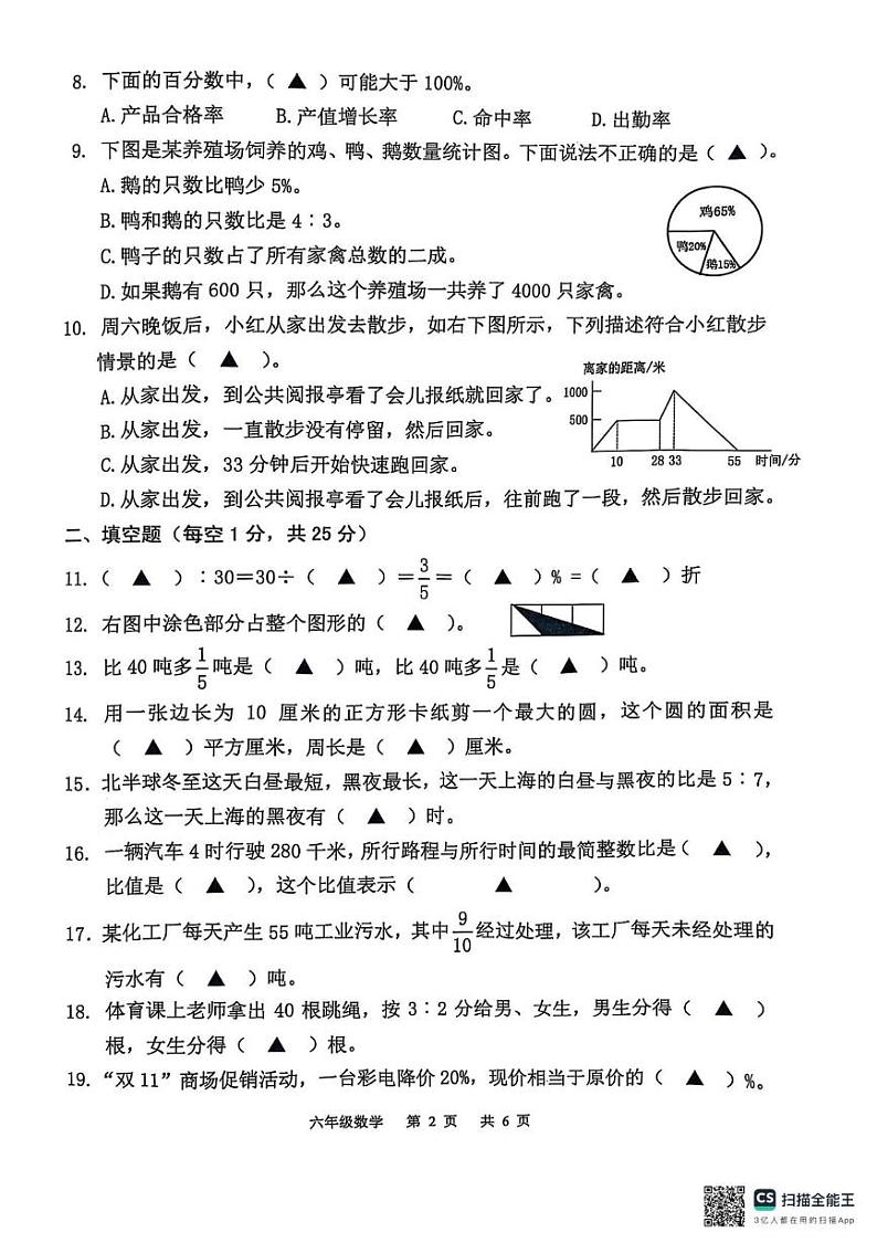 浙江省金华市永康市2024-2025学年六年级上学期期末数学试题第2页