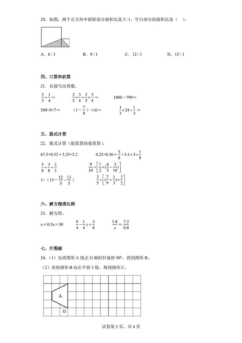 2021年上海市周浦育才学校沪教版小升初考试数学试卷(含答案解析)第3页