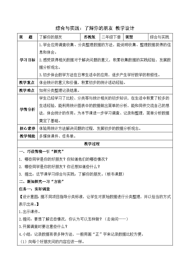 综合与实践：了解你的朋友（教学设计）（苏教版）第1页