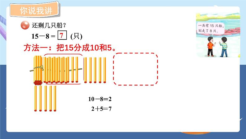 青岛版2024数学一年级下册 第1单元 1.2十几减8、7的退位减法 PPT课件第3页