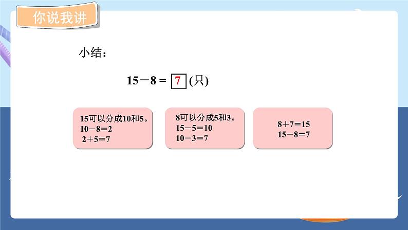 青岛版2024数学一年级下册 第1单元 1.2十几减8、7的退位减法 PPT课件第6页