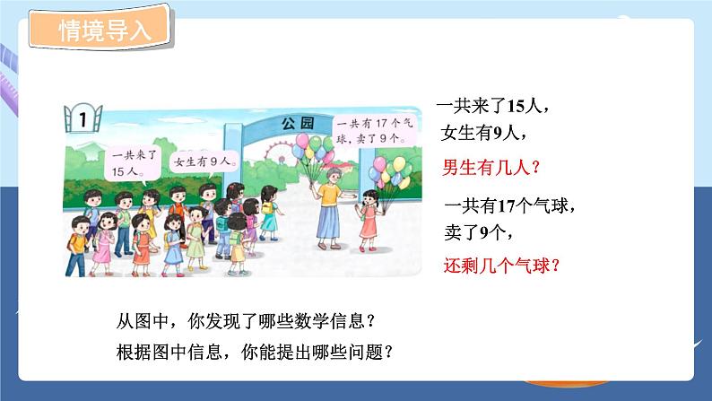 青岛版2024数学一年级下册 第1单元 1.1十几减9的退位减法 PPT课件第2页