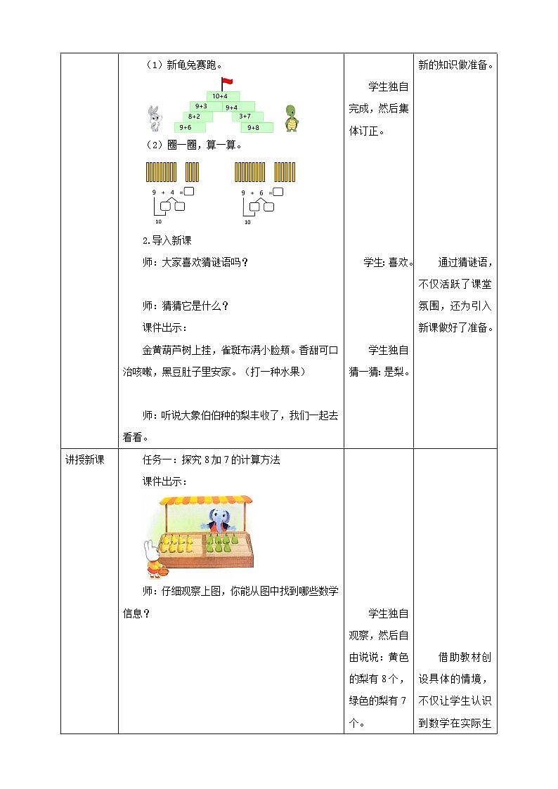 苏教版一下1.3 《8加几、7加几》（教案）第2页
