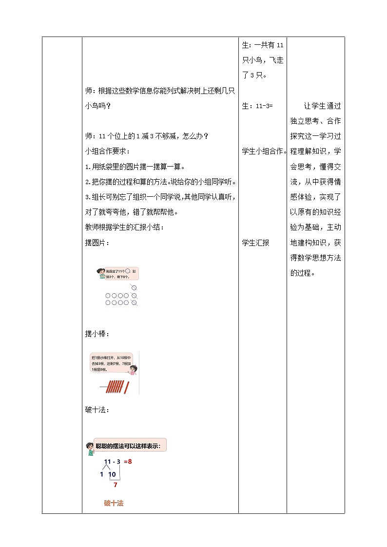 冀教版一下1.2《11减几》（教案）第2页