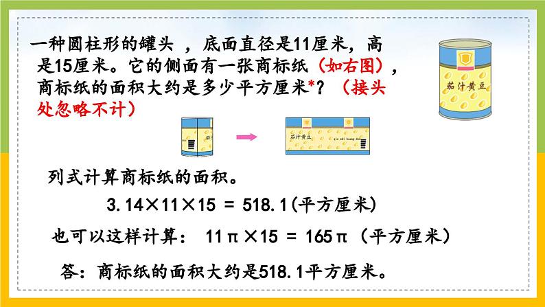 苏教版六年级数学下册第2单元第2课《圆柱的表面积》课件第6页