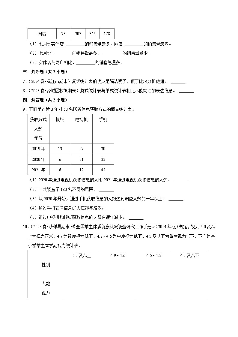 3.1复式统计表（基础作业）2024-2025学年三年级下册数学 人教版第3页