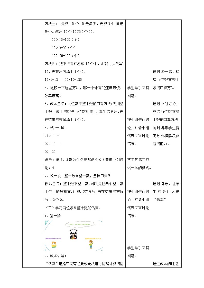 第一单元 第1课时 《两位数乘两位数——口算和估算》教学设计第3页