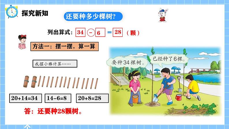 冀教版一年级数学下册第三单元17《 两位数减一位数一还要种多少棵树？》第7页