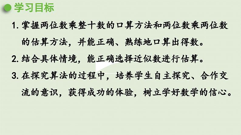 2025春数学苏教版三年级下册第一单元第一课时两位数乘两位数的口算和估算课件第2页