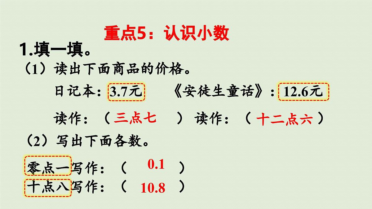 2025春数学苏教版三年级下册第十单元第三课时分数与小数的初步认识课件第8页