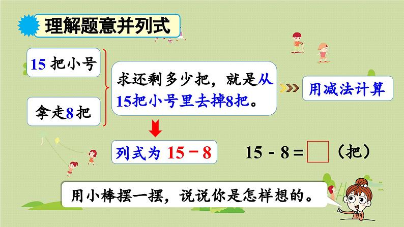 2025春苏教版数学一年级下册第1单元20以内的退位减法第4课时十几减8,7课件第6页