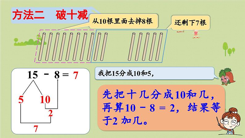 2025春苏教版数学一年级下册第1单元20以内的退位减法第4课时十几减8,7课件第8页