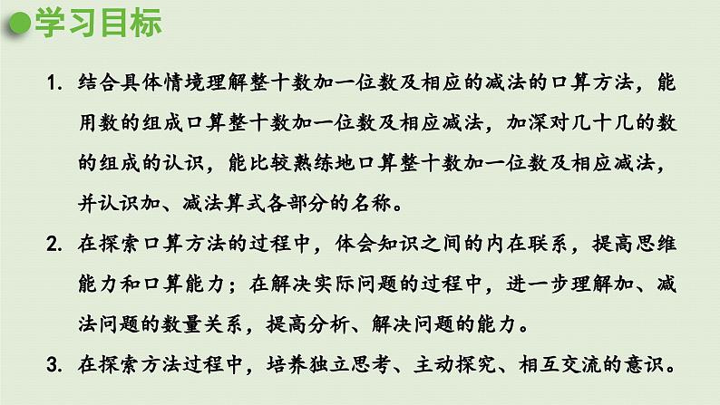 2025春苏教版数学一年级下册第3单元认识100以内的数第3课时整十数加一位数及相应的减法课件第2页