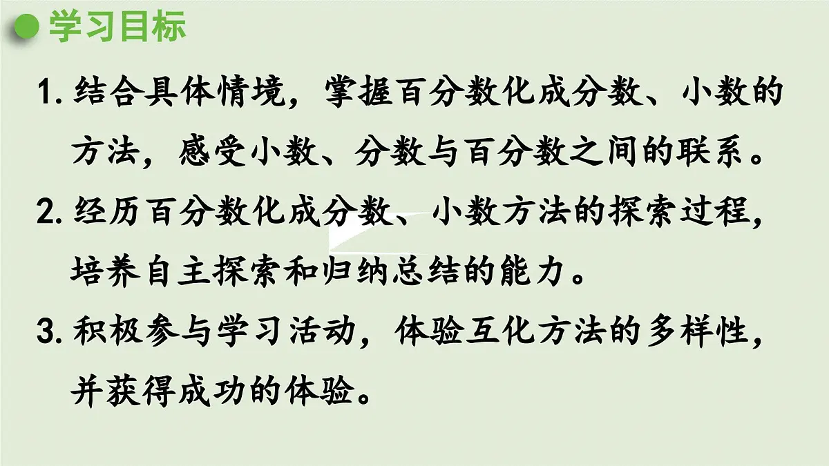 2025春数学西师大版六年级下册一百分数第3课时百分数化成分数、小数课件第2页