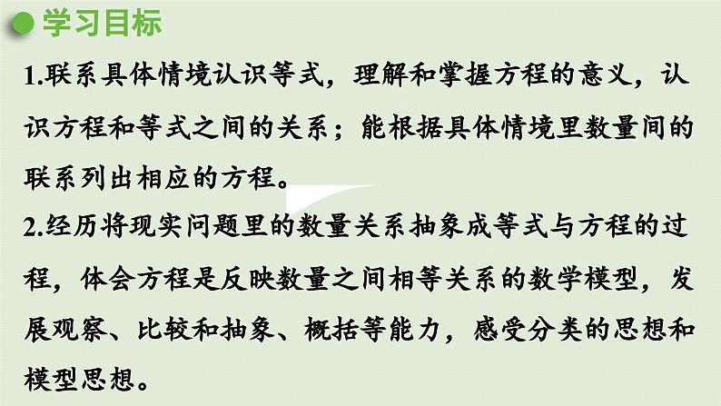 2025春苏教版数学五年级下册第一单元 第一课时  等式、方程的含义及其关系课件第2页