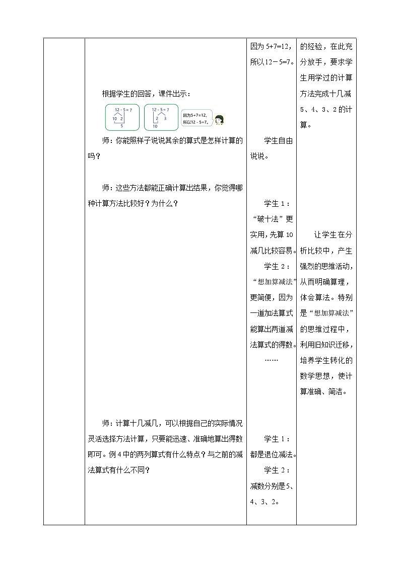 人教版新版一下2.4《十几减5、4、3、2》（教案）第3页