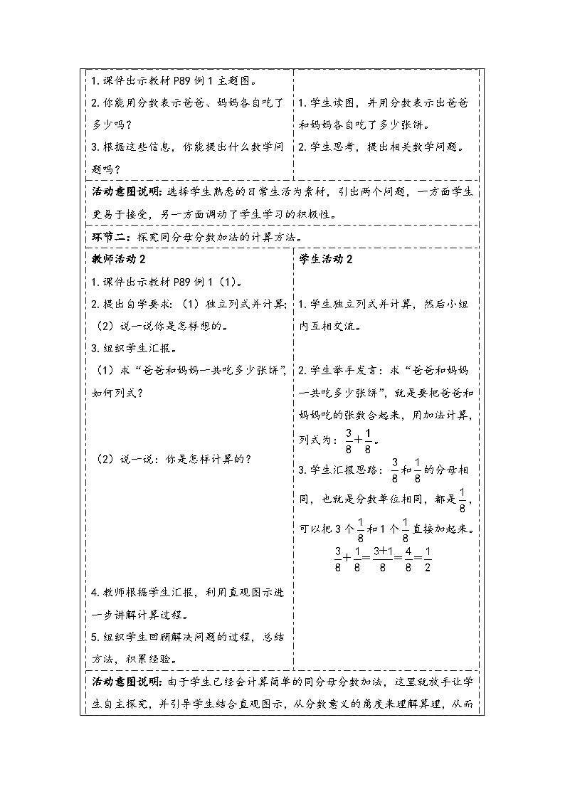人教版（2024）五年级数学下册第6单元第1课时  同分母分数加、减法教学设计第2页