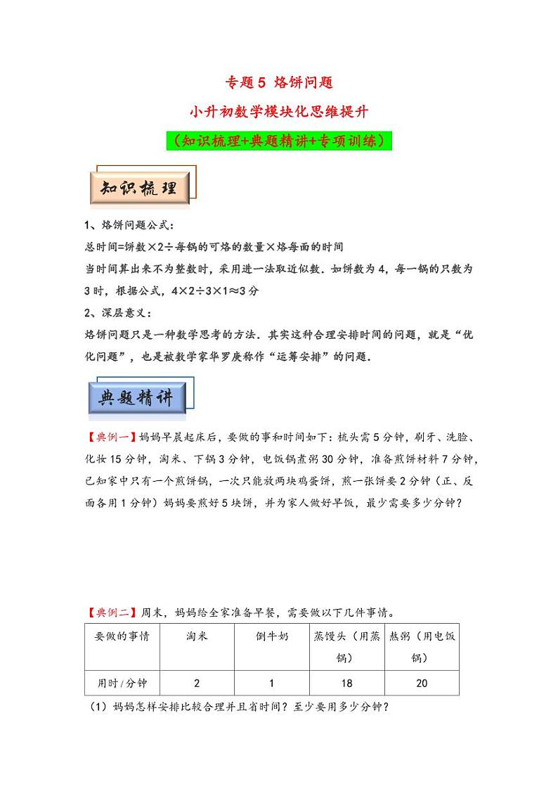 （计数问题专项讲义）专题5 烙饼问题-小升初数学模块化思维提升（学生版）（通用版） （专项精编讲义）2024-2025学年小升初数学模块化思维拓展（通用版）第1页