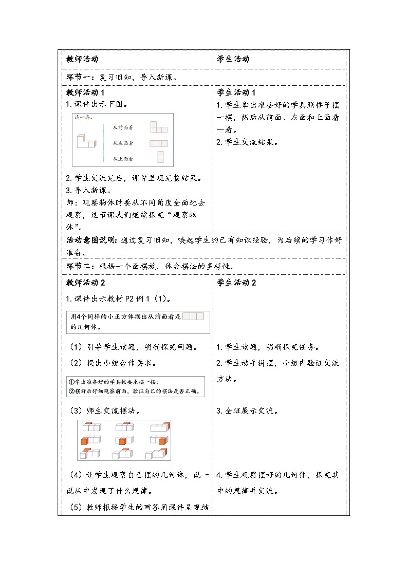人教版（2024）五年级数学下册第1单元第1课时观察物体教学设计第2页