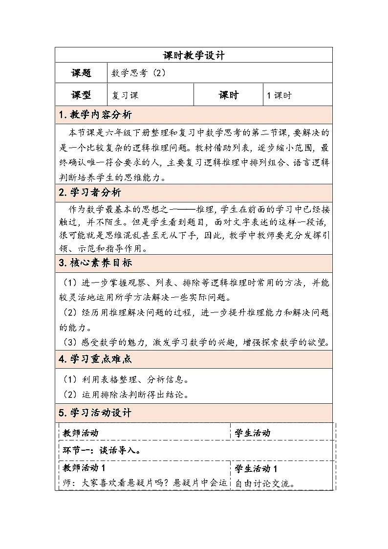 人教版（2024）六年级数学下册第6单元数学思考第2课时数学思考（2）教学设计第1页