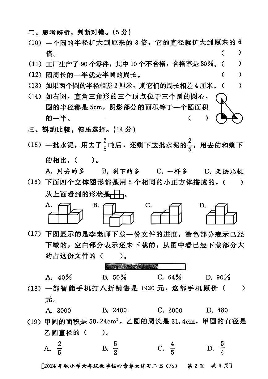 陕西省西安市雁塔区部分学校2024-2025学年六年级上学期期中核心素养大练习数学试题第2页