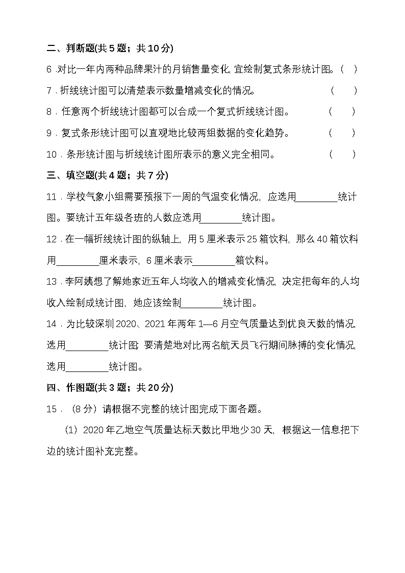 人教版五年级数学下册第七单元折线统计图单元检测（含答案）第2页
