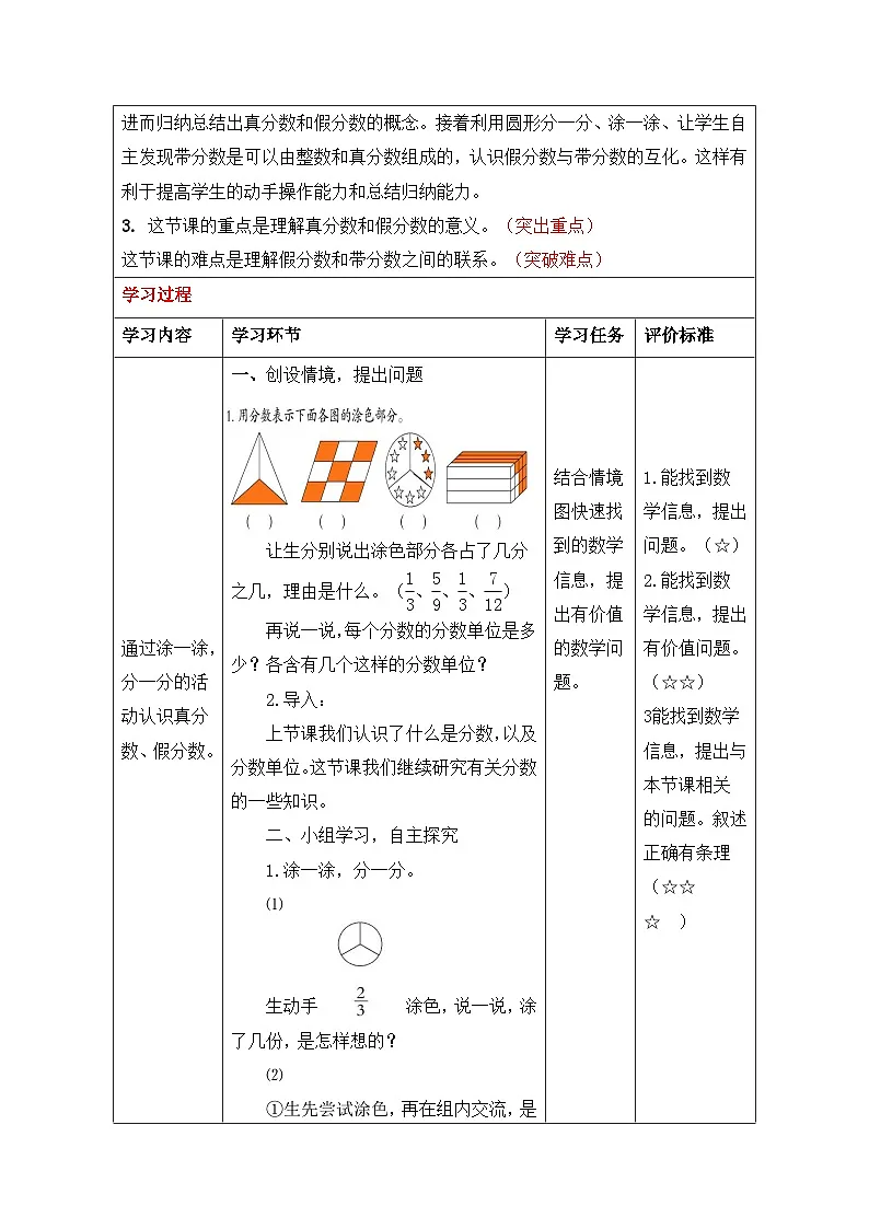 第二单元校园艺术节第2课时真分数、假分数、带分数 -教学设计-2024-2025年度五年级青岛版下册第2页