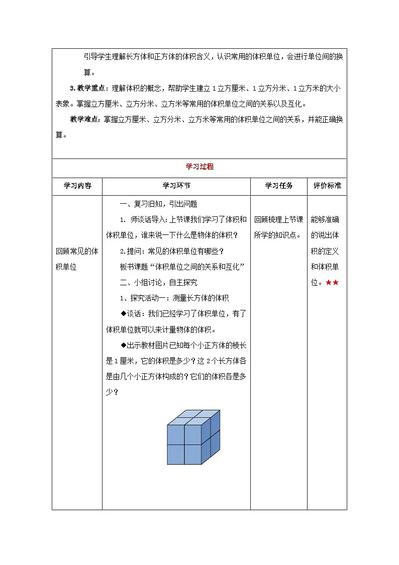 第七单元 第5课时 体积单位间的关系及互化-教学设计--2024-2025学年度青岛版数学五年级下册第2页