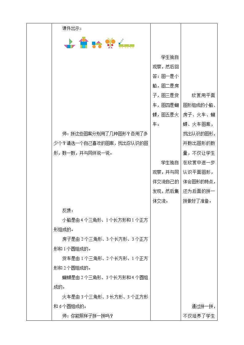 苏教版新版一下2.6《用不同的图形拼》（教案）第3页