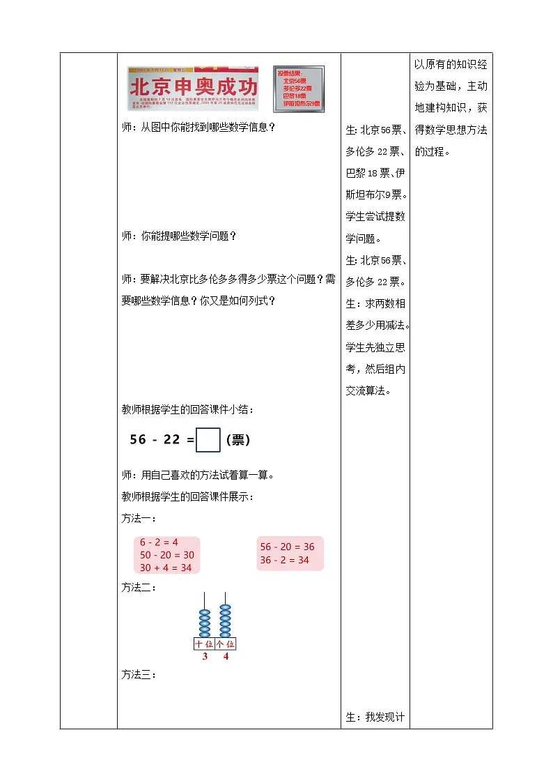 冀教版新版一下4.2.1《两位数减两位数不退位减法》（教案）第2页