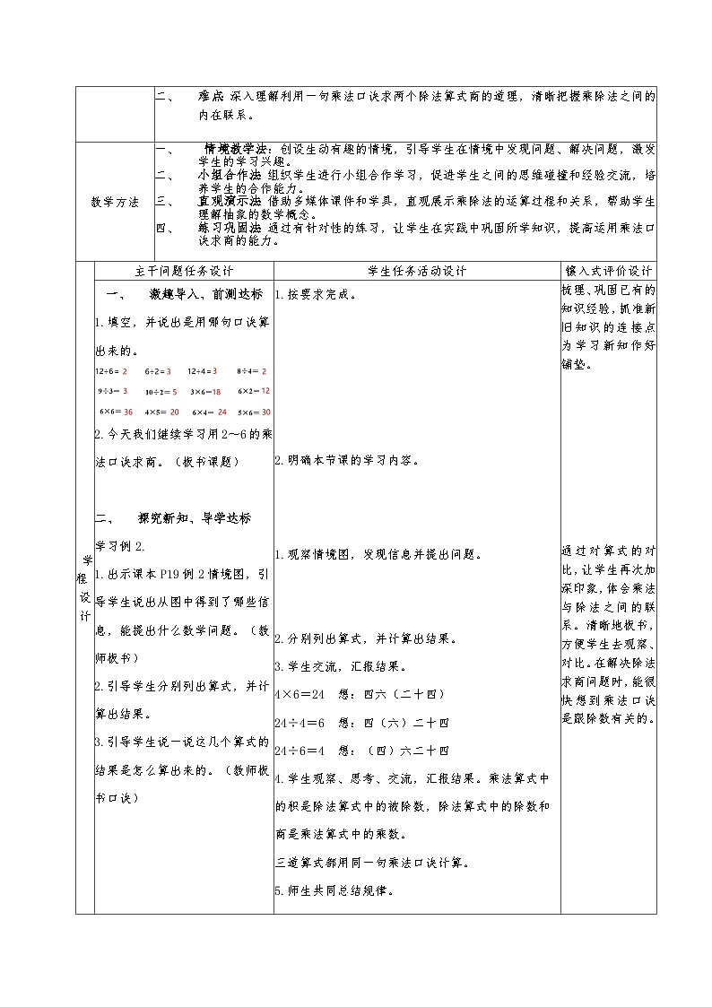 二年级下册人教版数学2.2.2 用 2～6 的乘法口诀求商教案第2页