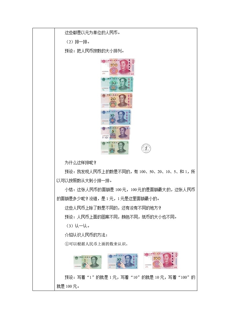 《认识人民币》教学设计-2024-2025学年一年级下册数学人教版第3页