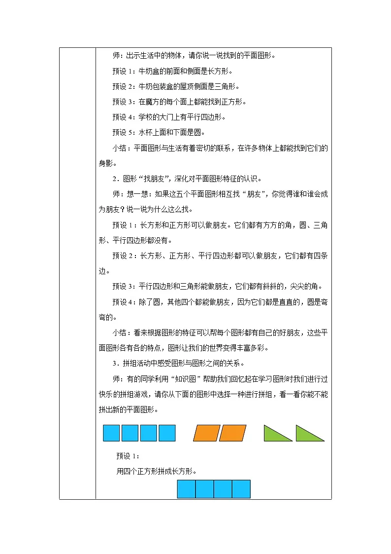 《图形的认识》教学设计-2024-2025学年一年级下册数学人教版第2页