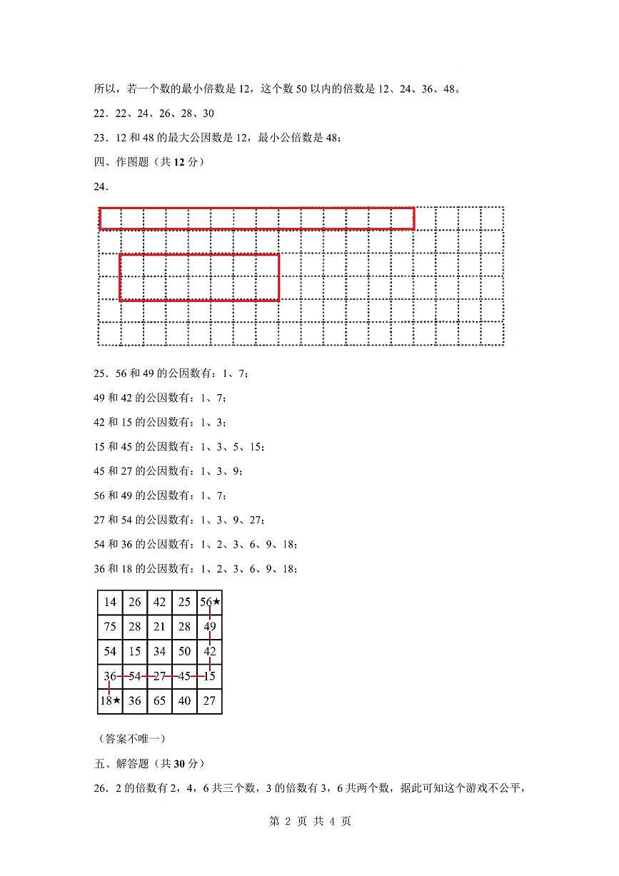 【参考答案】第三单元因数与倍数素养测评卷【提高卷】-2024-2025学年五年级数学下册 苏教版第2页